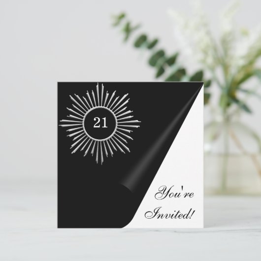 Zilver Zwart & Wit 21e Verjaardag Event Kaart (Staand voorkant)