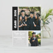 Zilver Zwart Wit Foto Frame Afstuderen Kaart (Staand voorkant)
