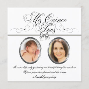 Zilver Zwart-wit Foto Quinceanera Kaart
