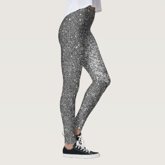 Zilver Zwart-wit Glitter Sparkles Yoga Leggings (Rechts)