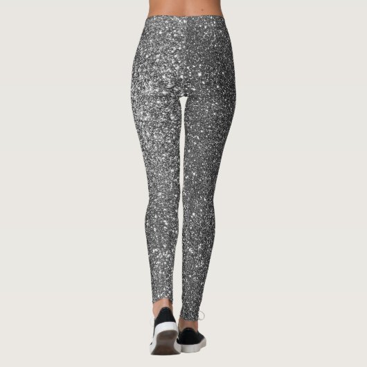 Zilver Zwart-wit Glitter Sparkles Yoga Leggings (Achterkant)