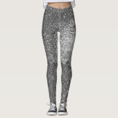 Zilver Zwart-wit Glitter Sparkles Yoga Leggings (Voorkant)