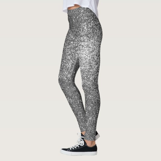 Zilver Zwart-wit Glitter Sparkles Yoga Leggings (Links)
