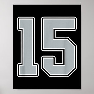 Zilver Zwart Wit Nummer 15 Jersey Speler Uniform Poster