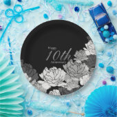 Zilver, zwart & wit roos print 10e verjaardag papieren bordje (Feest)