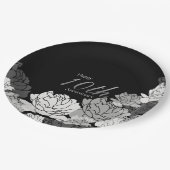 Zilver, zwart & wit roos print 10e verjaardag papieren bordje (Gekanteld)