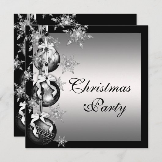 Zilver Zwart Wit Sneeuwvlokken Kerstfeest Kaart (Voorkant / Achterkant)