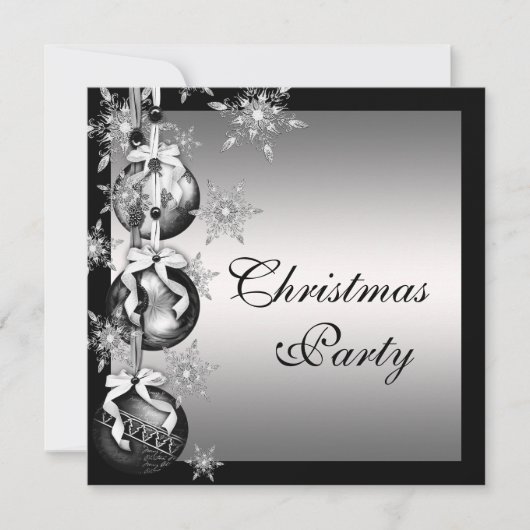 Zilver Zwart Wit Sneeuwvlokken Kerstfeest Kaart (Voorkant)