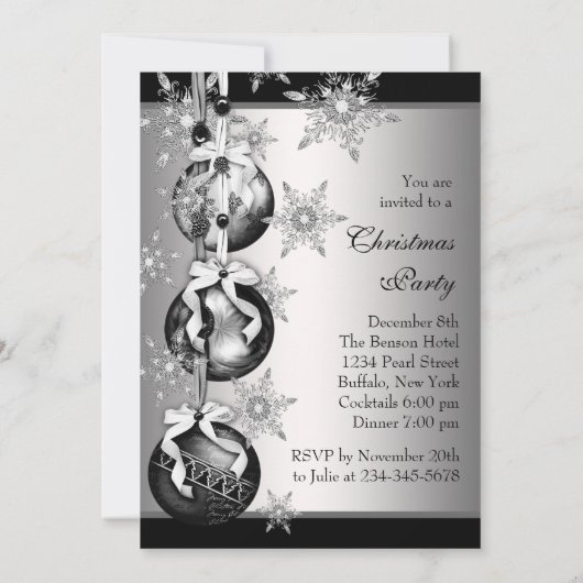 Zilver Zwart Wit Sneeuwvlokken Kerstfeest Kaart (Achterkant)