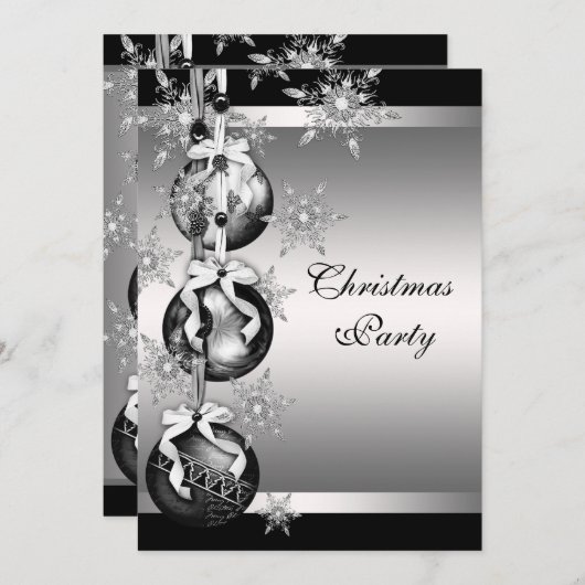Zilver Zwart Wit Sneeuwvlokken Kerstfeest Kaart (Voorkant / Achterkant)