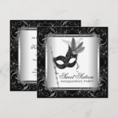 Zilver Zwart Wit Sweet 16 Masquerade Feest Kaart (Voorkant / Achterkant)