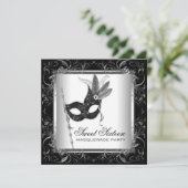 Zilver Zwart Wit Sweet 16 Masquerade Feest Kaart (Staand voorkant)