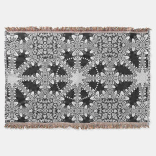 Zilver + Zwarte Arabesque Geometrische Mandala Dek Deken