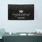 Zilver & Zwarte Confetti Felicitaties Afstuderen Spandoek (Beurs)