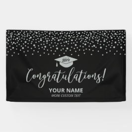 Zilver & Zwarte Confetti Felicitaties Afstuderen Spandoek