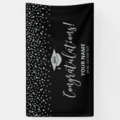 Zilver & Zwarte Confetti Felicitaties Afstuderen Spandoek (Verticaal)
