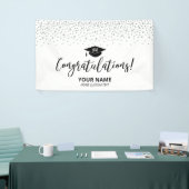 Zilver & Zwarte Confetti Felicitaties Afstuderen Spandoek (Beurs)