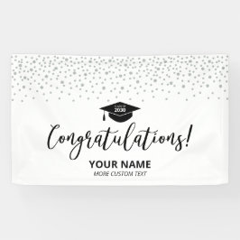 Zilver & Zwarte Confetti Felicitaties Afstuderen Spandoek