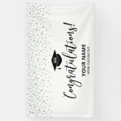 Zilver & Zwarte Confetti Felicitaties Afstuderen Spandoek (Verticaal)