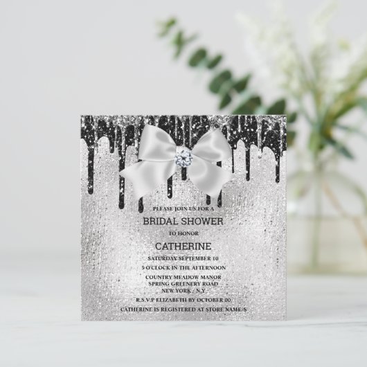 Zilver zwarte diamantschimmer licht luxe ruit kaart (Staand voorkant)