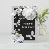 Zilver zwarte en witte elegante rozen bridale part kaart (Staand voorkant)