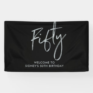Zilver & Zwarte Fifty 50ste verjaardagsfeest welko Spandoek