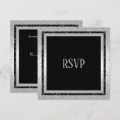 Zilver & Zwarte Glitter Omrande Verjaardags-RSVP v (Voorkant / Achterkant)