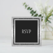 Zilver & Zwarte Glitter Omrande Verjaardags-RSVP v (Staand voorkant)