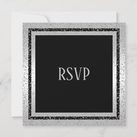 Zilver & Zwarte Glitter Omrande Verjaardags-RSVP v (Voorkant)