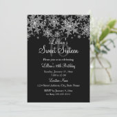 Zilver & Zwarte Glitterende Sneeuwvlok Sweet 16 Ui Kaart (Staand voorkant)