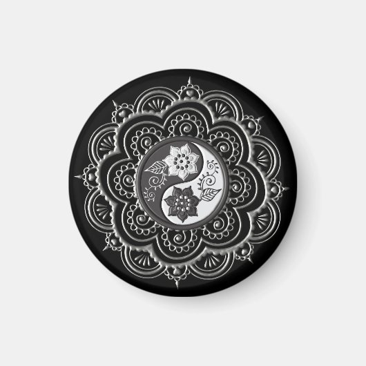 Zilver & Zwarte Mandala Magneet (Voorkant)