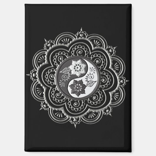 Zilver & Zwarte Mandala Magneet (Voorkant)