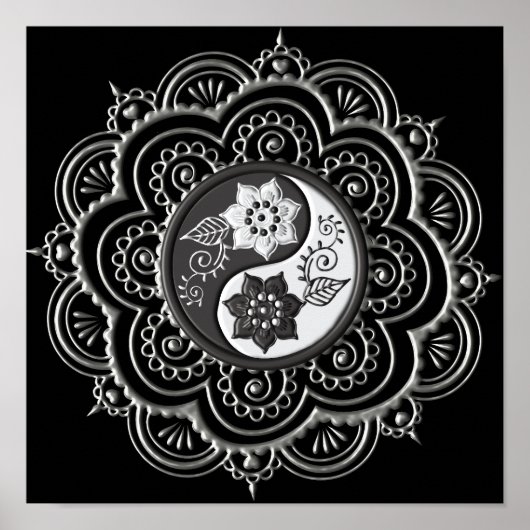 Zilver & Zwarte Mandala Poster (Voorkant)