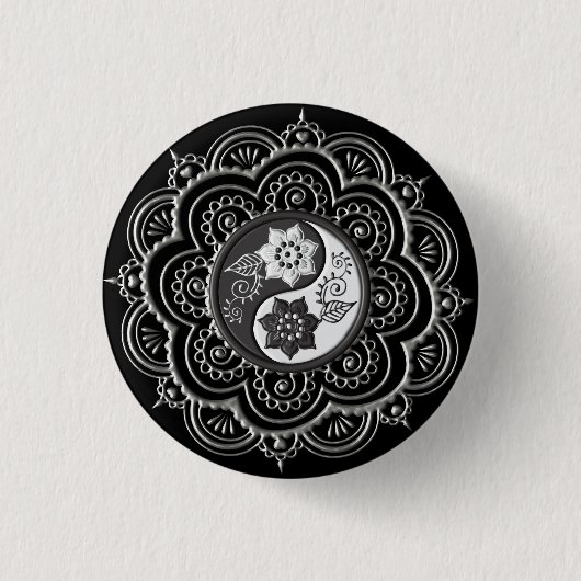 Zilver & Zwarte Mandala Ronde Button 3,2 Cm (Voorkant)