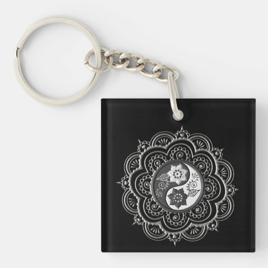 Zilver & Zwarte Mandala Sleutelhanger (Voorkant)