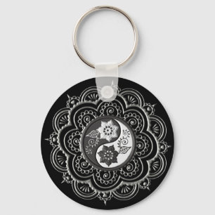 Zilver & Zwarte Mandala Sleutelhanger