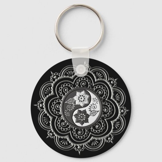 Zilver & Zwarte Mandala Sleutelhanger (Voorkant)
