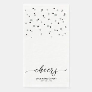 Zilver Zwarte Stijlvolle Script Confetti Proost Fe Servet