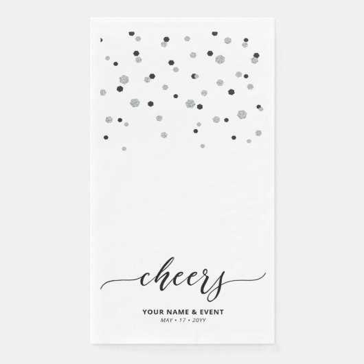 Zilver Zwarte Stijlvolle Script Confetti Proost Fe Servet (Voorkant)