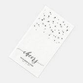 Zilver Zwarte Stijlvolle Script Confetti Proost Fe Servet (Hoek)