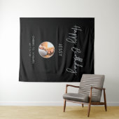 Zilver & Zwarte Verjaardag Foto Feest Achtergrond Wandkleed (In Situ (horizontaal))