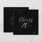 Zilver & Zwarte Verjaardagsfeest Uitnodiging Vier  (Voorkant / Achterkant)