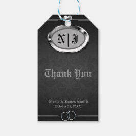 Zilver & Zwarte Vintage Gotische Halloween Trouwda Cadeaulabel