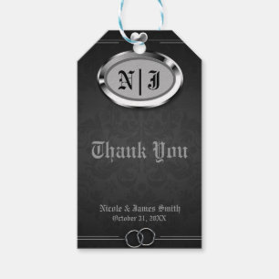 Zilver & Zwarte Vintage Gotische Halloween Trouwda Cadeaulabel