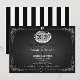 Zilver & Zwarte Vintage Gotische Halloween Trouwda Kaart