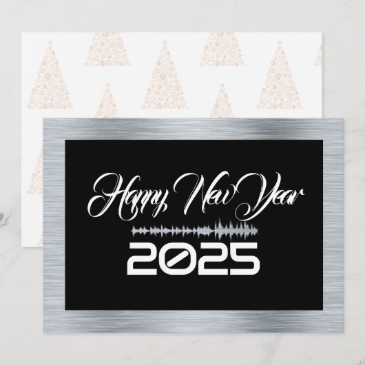 Zilver & zwarte wenskaart Nieuwjaar met geluidsgol Feestdagenkaart (Voorkant / Achterkant)