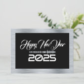 Zilver & zwarte wenskaart Nieuwjaar met geluidsgol Feestdagenkaart (Staand voorkant)