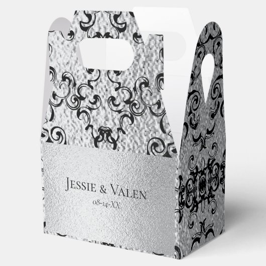 Zilver & Zwarte Wervelende Gotische Bruiloft Bedankdoosjes (Geopend)