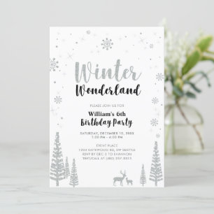 Zilver & Zwarte Winter Wonderland Jongens Verjaard Kaart