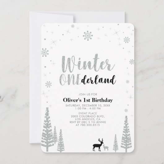 Zilver, Zwarte Winternederland 1e verjaardag Kaart (Voorkant)